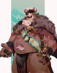  2020 anthro armpit_hair belly body_hair brown_body brown_fur bulge clothing fur hi_res humanoid_hands kimun_kamui_(tas) loincloth male mammal moobs navel nipples overweight overweight_anthro overweight_male seatohao solo tokyo_afterschool_summoners ursid video_games weapon 