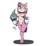  2020 4_toes amy_rose book breasts clothing eulipotyphlan female genitals gloves green_eyes hair handwear hedgehog hi_res holding_object mammal mostly_nude navel nude pink_hair pussy saintstay signature simple_background smile solo sonic_the_hedgehog_(series) toes torch video_games 