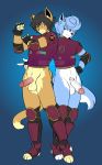  abs anthro balls benju black_hair blue_background blue_body blue_eyes blue_fur clothing domestic_cat duo felid feline felis fur genitals gloves hair hand_behind_back handwear hi_res humanoid invalid_tag male male/male mammal munks_(artist) penis red_eyes simple_background 