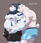  2020 absurd_res anthro belly blush bulge clothing duo felid hand_holding hi_res hug hugging_from_behind jumperbear kemono male male/male mammal moobs navel nipples overweight overweight_male pantherine polar_bear simple_background tiger underwear ursid ursine 