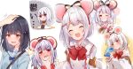  1girl @_@ animal_ears black_hair blush bow cheek_squash fake_animal_ears gift granblue_fantasy hair_ornament hairclip mouse omuretsu petting red_eyes smile vikala_(granblue_fantasy) white_hair wide_sleeves 