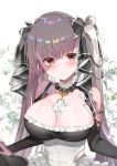  1girl absurdres azur_lane blush breasts brown_eyes cleavage closed_mouth expressionless eyebrows_visible_through_hair flower formidable_(azur_lane) grey_hair highres large_breasts lily_(flower) long_hair looking_at_viewer piyopoyo shadow solo twintails upper_body 