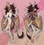  20520 4_toes 5_fingers anthro black_sclera breasts brown_hair canid canine digital_media_(artwork) etsucuprumfox featureless_breasts featureless_crotch female fingers hair hi_res hybrid mammal membrane_(anatomy) membranous_wings solo toes wings 
