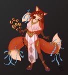  2_tails anthro bell black_background breasts canid canine clothing collar female flip_flops footwear fox hi_res mammal multi_tail nipples quotermain rhea_kitsune sandals simple_background solo standing studded_collar 