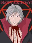  1boy absurdres akatsuki_(naruto) akatsuki_uniform blood blood_on_face highres injury jashin jewelry looking_at_viewer necklace ninja solo upper_body white_hair 