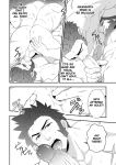  2boys 69 abs bara beard chest closed_eyes couple doujinshi english_text erection facial_hair fate/grand_order fate/zero fate_(series) fellatio fingering goatee gradient_hair greyscale highres iskandar_(fate) looking_at_another male_focus manly monochrome multicolored_hair multiple_boys muscle napoleon_bonaparte_(fate/grand_order) nipples nude oral pectorals penis precum saliva scar simple_background speech_bubble testicles upper_body yaoi 