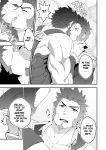  2boys bara beard chest collar couple doujinshi english_text epaulettes facial_hair fate/grand_order fate/zero fate_(series) french_kiss fringe_trim goatee greyscale highres iskandar_(fate) jacket kiss long_sleeves looking_at_another male_focus manly monochrome multiple_boys muscle napoleon_bonaparte_(fate/grand_order) open_clothes open_jacket open_shirt pectorals pulled_by_another smile speech_bubble unbuttoned undressing_another upper_body yaoi 