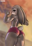  2020 absurd_res anthro aozee breasts butt clothed clothing disney female flexing grey_body hi_res judy_hopps lagomorph leporid looking_back mammal muscular muscular_anthro muscular_female portrait rabbit rear_view side_boob solo thick_thighs three-quarter_portrait topless under_boob zootopia 