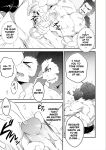  2boys abs bara beard boots chest couple cum doujinshi ejaculation english_text erection face-to-face facial_hair fate/grand_order fate/zero fate_(series) goatee gradient_hair greyscale hand_on_another&#039;s_penis highres iskandar_(fate) leaning_on_person looking_at_another male_focus manly monochrome multicolored_hair multiple_boys muscle napoleon_bonaparte_(fate/grand_order) nipples nude pants pectorals penis scar simple_background smile speech_bubble testicles upper_body yaoi 