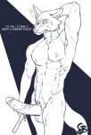  abs anthro beastars big_penis canid canine canis clothed clothing english_text genitals goldeyboi hand_behind_head hi_res holding_ruler legoshi_(beastars) male mammal muscular muscular_anthro muscular_arms muscular_male nude pecs penis ruler solo text thick_penis topless wolf 