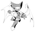  bigdad breasts chiropteran cleavage cleavage_cutout clothed clothing female half-closed_eyes mammal monochrome narrowed_eyes ninja rouge_the_bat solo sonic_the_hedgehog_(series) warrior wings 
