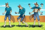  anthro bottomwear canid canine canis clothing digitigrade dingo hooves krossbreeder male mammal multi_arm multi_limb shirt shorts solo standing topwear 