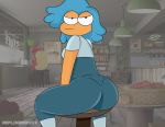  absurd_res anthro big_butt breasts butt cartoon_network clothing female flight_attendant hi_res humanoid looking_at_viewer looking_back mammal reploidmanxxx solo the_amazing_world_of_gumball 