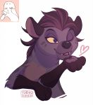  &lt;3 bust_portrait disney expression_meme female feral gesture half-closed_eyes hi_res hyaenid jasiri_(tlg) love mammal narrowed_eyes one_eye_closed open_mouth pawpads paws portrait simple_background smile solo spotted_hyena the_lion_guard the_lion_king white_background yurikoschneide 