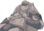  2020 absurd_res anthro belly bulge clothing hi_res humanoid_hands kimun_kamui_(tas) loincloth male mammal overweight overweight_anthro overweight_male sige315 simple_background solo tokyo_afterschool_summoners ursid video_games weapon white_background 