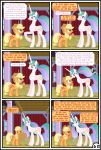  absurd_res applejack_(mlp) clothing comic dialogue duo equid female feral friendship_is_magic gutovi-kun hasbro hat headgear headwear hi_res horn inside larger_female mammal my_little_pony princess_celestia_(mlp) size_difference smaller_female winged_unicorn wings 