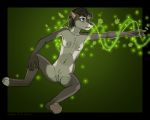  2018 5:4 anthro blizzard_entertainment blue_eyes breasts brown_hair canid chest_tuft crotch_tuft eddiew female fur genitals glowing green_background grey_body grey_fur hair leaf looking_aside magic mammal navel nipples nude pawpads pussy short_hair simple_background small_breasts solo spread_legs spreading tuft video_games warcraft were werecanid white_body white_fur worgen 