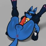  1:1 animal_genitalia animal_penis anthro anus avioylin balls butt canine_penis erection genitals knot legs_up looking_at_viewer lucario male nintendo nude penis pok&eacute;mon pok&eacute;mon_(species) presenting presenting_anus presenting_hindquarters simple_background smug solo spread_legs spreading thick_thighs video_games 