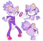  2019 absurd_res alternate_costume anthro blaze_the_cat bottomwear clothed clothing countershading domestic_cat featureless_chest felid feline felis female footwear fur gloves hair handwear hi_res holding_object mammal multiple_images open_mouth pants pink_clothing pink_footwear pink_shoes ponytail purple_body purple_bottomwear purple_clothing purple_fur purple_pants purple_shirt purple_topwear shirt shoes simple_background smile solo sonic_the_hedgehog_(series) standing starbirbz topless topwear white_background white_body white_countershading white_fur yellow_eyes 