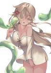  breasts clothing elf female green_tentacles hair hair_over_eye hi_res humanoid humanoid_pointy_ears ishuzoku_reviewers mon1bm one_eye_obstructed open_mouth tan_clothing tan_hair tentacles tongue translucent translucent_tentacles 