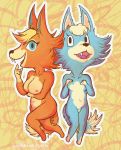  animal_crossing anthro audie_(animal_crossing) big_breasts breasts canid canine canis chibi coyote duo female female/female genitals hi_res looking_at_viewer mammal nintendo nipples short_stack skye_(animal_crossing) small_breasts smile toony video_games villager_(animal_crossing) wellawayhare wolf 