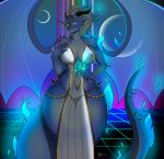  absurd_res anthro blue_body clothed clothing dragon female hi_res partially_clothed scalie solo tutifruti_(artist) 