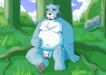  2020 anthro balls belly blue_body blue_fur blush bonasiah detailed_background flaccid full_attack fur genitals hi_res hokolee32 humanoid_genitalia humanoid_hands humanoid_penis kemono male mammal moobs navel nipples outside overweight overweight_anthro overweight_male penis sitting solo ursid white_body white_fur 十泉介 