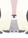  animal ayu_(mog) baby_penguin bird blush emperor_penguin looking_at_viewer no_humans original penguin pink_background signature simple_background 