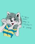  &lt;3 &lt;3_eyes anthro anthrofied blue_background blush breasts clothed clothing dialogue english_text female grey_hair hair hi_res mammal open_mouth simple_background solo tem temmie_(undertale) text undertale video_games white_body 