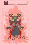  aku ambiguous_gender black_body breasts claws clothed clothing detailed_background duo english_text eyewear fangs female fire glasses green_body hi_res humanoid jewelry multicolored_body open_mouth ring samurai_jack sitting text two_tone_body vipery-07 
