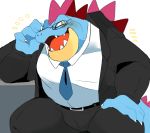  anthro clothed clothing crocodilian eyewear feraligatr glasses hyaku_(artist) looking_at_viewer male necktie nintendo pok&eacute;mon pok&eacute;mon_(species) reptile scalie smile solo suit topwear video_games 