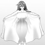  1girl blush braid breasts collarbone commentary_request hair_between_eyes head_tilt holding hong_meiling koyubi_(littlefinger1988) large_breasts looking_at_viewer nude outstretched_arms scar see-through_silhouette smile solo spread_arms thigh_gap touhou twin_braids 
