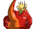  anthro anus big_butt bubble_butt butt butt_focus dragon drum_bunker_dragon future_card_buddyfight hair horn looking_at_viewer looking_back macro710 male muscular muscular_anthro muscular_male nude presenting presenting_hindquarters rear_view red_body red_skin simple_background smile solo spread_butt spreading thatweirdguy white_background 