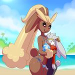  1:1 2020 ambiguous_gender anthro anthrofied bikini black_body black_fur black_sclera blush breasts brown_body brown_fur clothing duo female fur hair hi_res lonbluewolf lopunny multicolored_body multicolored_fur nintendo open_mouth pink_eyes pok&eacute;mon pok&eacute;mon_(species) pok&eacute;morph ponytail raboot red_body red_eyes red_fur swimwear tan_body tan_fur tongue two_tone_body two_tone_fur video_games white_body white_fur 