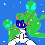  absurd_res alien anon anthro areola astronaut bikini bodily_fluids boob_hat breasts clothing erection erection_under_clothing exposed_breasts faceless_male female flustered group hi_res human humanoid male mammal mark_m space star sweat swimwear teasing 