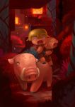  2020 anthro clothed clothing detailed_background digital_media_(artwork) domestic_pig feral group hi_res male mammal minecraft riding sandara sitting standing suid suina sus_(pig) teeth video_games 