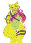  anthro anthrofied armor blush breasts claws clothed clothing crossgender epic_games fangs female fortnite green_body hi_res horn hybrid_(fortnite) open_mouth partially_clothed ranged_weapon reptile scalie shuriken simple_background solo tongue video_games vipery-07 weapon white_background yellow_eyes 
