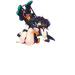  1girl ass bangs black_footwear black_hair black_legwear boots breasts damaged famae_saf full_body girls_frontline gloves green_hair gun hair_between_eyes headgear kneehighs legs long_hair looking_at_viewer multicolored_hair official_art open_mouth orange_legwear ranyu saf_(girls_frontline) scope sitting sleeveless solo streaked_hair submachine_gun thigh_strap thighhighs torn_clothes transparent_background twintails two-tone two-tone_hair weapon yellow_eyes 