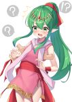  !? 1girl ? absurdres bracelet disembodied_limb dress fire_emblem fire_emblem:_mystery_of_the_emblem green_eyes green_hair groping hako_momiji highres jewelry long_hair open_mouth pink_dress pointy_ears ponytail short_dress simple_background tiara tiki_(fire_emblem) white_background 