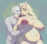  anthro bedroom_eyes big_breasts boss_monster bovid breast_grab breasts caprine duo faceless_male female fluffy fur goat hair hand_on_breast hand_on_chin horn huge_breasts human latchk3y male mammal muscular muscular_male narrowed_eyes navel overweight overweight_female seductive slightly_chubby smile tongue tongue_out toriel undertale video_games 