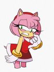  2020 accessory amy_rose anthro clothing disgust eulipotyphlan female gloves green_eyes hair_accessory hairband handwear hedgehog hi_res mammal omegasunburst simple_background solo sonic_the_hedgehog_(series) teeth video_games 