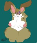  absurd_res anthro big_breasts breasts chest_tuft female hi_res lagomorph leporid mammal mature_female nipples nude rabbit rachelle rachellebun simple_background thick_thighs tuft wide_hips 