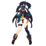  1girl asymmetrical_legwear bangs belt black_hair blue_hair boots breasts cleavage famae_saf full_body girls_frontline gloves green_hair gun hair_between_eyes headgear holding holding_gun holding_weapon kneehighs long_hair mismatched_legwear multicolored multicolored_hair official_art orange_legwear pouch ranyu saf_(girls_frontline) scope single_kneehigh single_thighhigh solo standing streaked_hair thigh_strap thighhighs transparent_background twintails two-tone_hair weapon yellow_eyes 