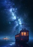  cityscape commentary_request ground_vehicle highres milky_way night no_humans original pochi_(poti1990) scenery sky star_(sky) starry_sky tanabata train 