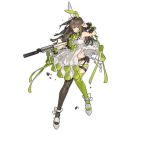  1girl alternate_costume animal_ears assault_rifle brown_hair bunny_ears damaged dress girls_frontline green_hair gun holding holding_gun holding_weapon m4_carbine m4a1_(girls_frontline) mismatched_legwear multicolored_hair official_art rifle solo starshadowmagician transparent_background weapon 