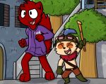  5:4 anthro clothed clothing digital_media_(artwork) duo fan_character fur hat headgear headwear league_of_legends male mammal pokefound riot_games simple_background smile teemo_(lol) twitch.tv video_games yordle 
