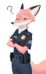  2020 anthro belt canid canine cheek_tuft clothed clothing crossed_arms disney facial_tuft fox fully_clothed fur gloves_(marking) hi_res male mammal markings nick_wilde orange_body orange_fur police_uniform portrait red_fox simple_background solo standing swetpot three-quarter_portrait tuft uniform white_background zootopia 