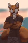  2020 2:3 5_fingers anthro black_nose brown_body brown_fur canid canine day detailed_background digital_media_(artwork) fingers fox fur koul male mammal outside sky solo white_body white_fur 