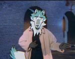  anthro brand_new_animal canid canine canis clothed clothing dewottdude fur gloves handwear looking_at_viewer male mammal meme rick_astley shirou_ogami solo studio_trigger wolf 