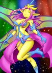  absurd_res breasts camel_toe clothed clothing empress_of_light eyes_closed female hair hi_res humanoid humanoid_pointy_ears long_hair miyami_kyoko navel nipple_outline not_furry pink_hair smile solo terraria wings yellow_body 